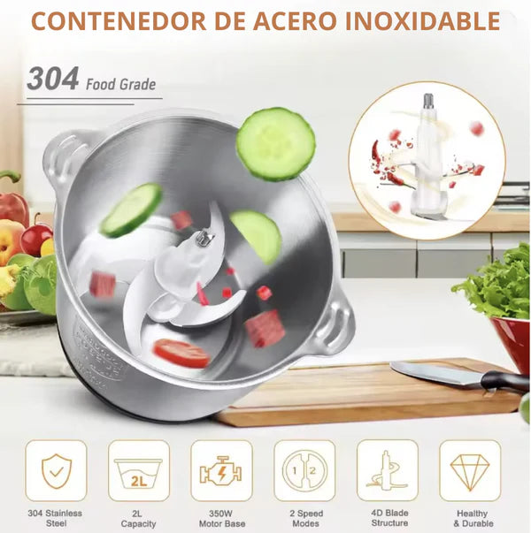 Picadora Eléctrica 2 Velocidades doméstica de acero inoxidable 304 de alta calidad.